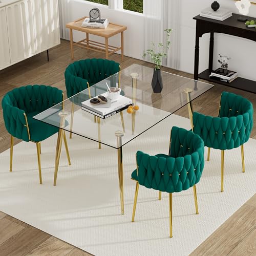 HAIZAO Golden Glass Dining Table Set for 4, 5 PCS