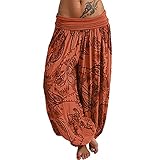 Generic Bohemian Clothes for Women Loose fit and Flowy Parachute Hammer Women's Pant Women Drawstring Waist Baggy Bohemian Boho Hippie Yoga Harem Pants, X-Large, 1-orange