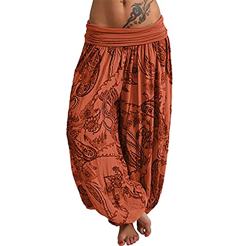 Generic Womens Baggy Elastic Waist Drop Crotch Harem Pants Hippie Gypsy Boho Baggy Pants Harem Pants for Men Women Yoga Pants Aladdin Pants One Size White Harem Pants, Medium, 1-orange