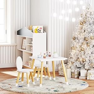 UTEX Kids Table with 2 Chairs Set for Toddlers, Boys, Girls, 3 Piece Kiddy Table and Chairs Set, White UTEX Kids Table with 2 Chairs Set for Toddlers Boys Girls 3 Piece Kiddy Table and Chairs Set White