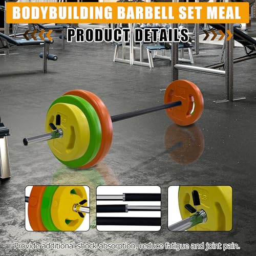 Barbell Weight Set for Lifting, Adjustable Barbell Set for Home Gym, PU Coating