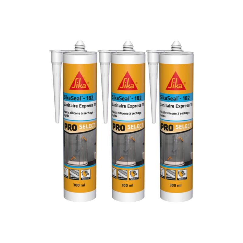 Lot de 3 mastics silicone à séchage rapide SIKA SikaSeal-182 Sanitaire Express 1h - Blanc - 300ml