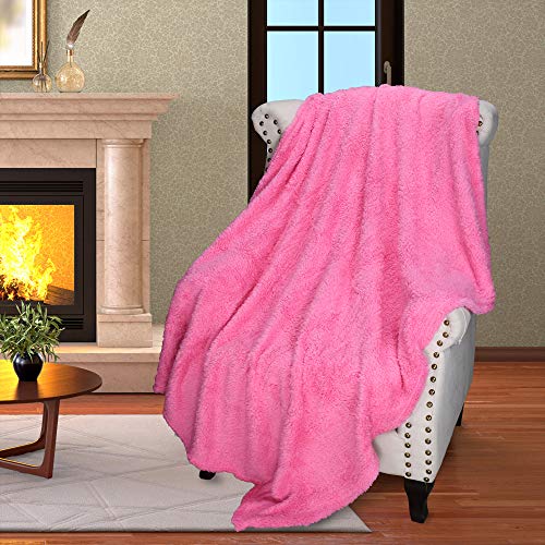 Catalonia Pink Sherpa Throw Blanket, Fuzzy Snuggle Blanket for Camping Traveling Couch Bed, Super Soft, Light Weight, Reversible, All Season Use, 50x60 inches