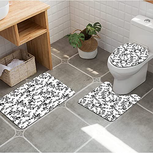 3 teiliges Badematten Set rutschfest U-FöRmige Duschvorleger,Blumen, viktorianischer Stil, gebogene Blume, Barock… – Bild 5