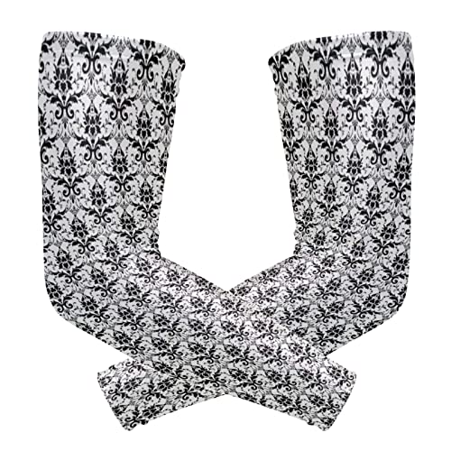 Seamless Black Lace Damask Flowers on White 1 Pair Cooling Sports Arm Sleeves, Cover Uv Sun Protection Warmer for Sports Men Women Running Golf Cycling Riding Jogging