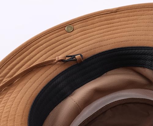 Image of Home Prefer UPF 50+ Wide Brim Sun Hat Mesh Crown Foldable Cotton Bucket Cowboy Hat for Men Safari Golf Fishing Beach Garden