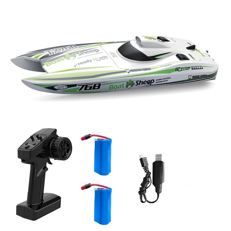 High Speed RC Combo 30KM/H Turbo Jet Propulsion RC Ship Water Cooling System Dual Waterproof Design Full Scale Remote Control Boat Shockproof Body RC Boat 3S 2000mah Battery Toy Gift (White)
