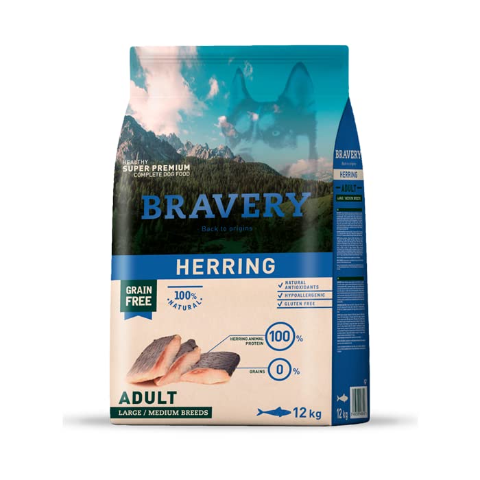 Bravery Crocchette Aringa Herring Cane Adulto Taglia Medium/Large 12 kg - MONOPROTEICO,IPOALLERGENICO, 100% Naturale, 100% CRUDELITY Free