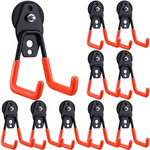 Image of Landhoow 10 Pcs Large Magnetic Hooks Heavy Duty Garage Magnet Hooks Strong Storage Utility Magnetic Hangers with Anti Slip Rubber Coating for Indoor and Outdoor Hanging (Orange)