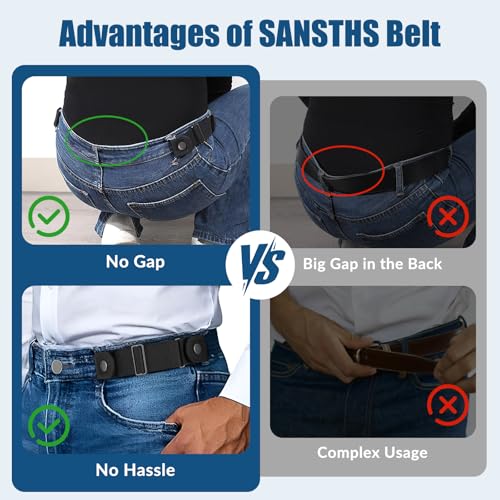 SANSTHS No Buckle Belts for Men Women, Stretch Elastic No Buckle Belt Invisible Buckleless Belt for Jeans2
