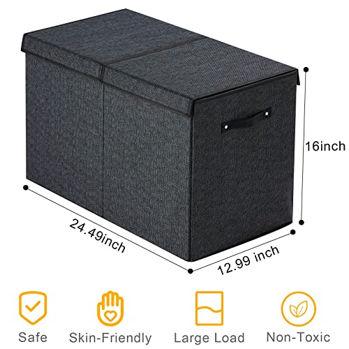 Youdenova Toy Box Chest Storage Organizer, Extra Large Kids Toy Box, Collapsible Toy Bin For Boys Girls, Toy Chest With Double Flip-Top Lid For Nursery, Playroom, Closet, 24.5''×13''×16'' (Black) #TOP7