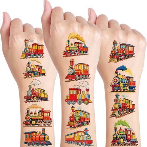 Qpout 10 Fogli di Tatuaggi Temporanei di Treni per Forniture di Feste di Compleanno per Bambini, Adesivi a Tema Ferroviario di Locomotive a Vapore, Premi per la Classe, Premi per il Carnevale Qpout 10 Fogli di Tatuaggi Temporanei di Treni per Forniture di Feste di Compleanno per Bambini, Adesivi a Tema Ferroviario di Locomotive a Vapore, Premi per la Classe, Premi per il Carnevale