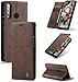Produktbild AZONE Handyhülle für Huawei P30 Lite / P30 lite New Edition Hülle- Premium Leder Flip Schutzhülle Ledertasche Etui Lederhülle - (Kaffee Braun)