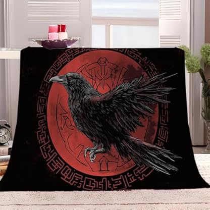 XCQHZYQ Kuscheldecke für Kinder Wikingersymbol Rabe schwarz 200x200 cm Decke Fleecedecke Sofadecke Kinderdecke, Superweiche Flanell Wohndecke Geschenke für Jungen Mädchen – Bild 3