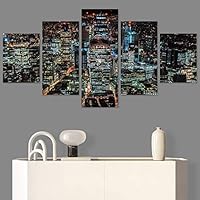 SIGNWIN 5 Panel Canvas Wall Art City Illuminations for Home Decorations Ready to Hang - 60