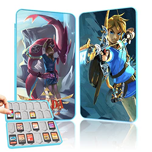 Étui de Rangement pour Jeux pour Nintendo Switch, 3D Vision Dynamique Boîte de Rangement pour Cartes de Jeu, Switch Porte Cartes de Jeux Grande Capacité pour 24 NS 24 TF Cartes (Bleu Zelda) Cover