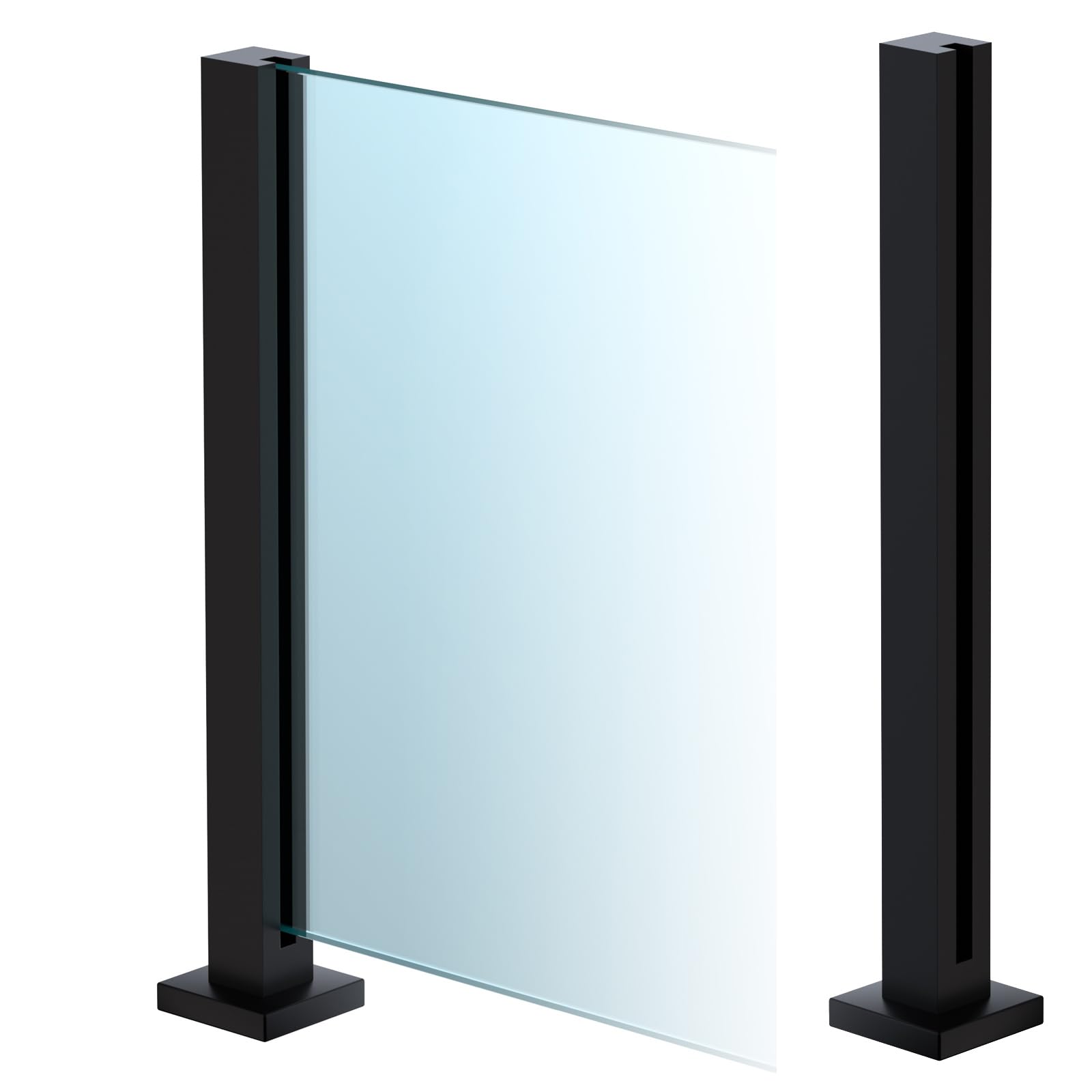 Glass Railing Post, No-Punch / 304 Stainless Steel Glass Railing Spigot with Slots & Base, Heavy Duty Glass Clamp Bracket for Deck Balusters, Balcony, Patio, Stairs, Black, 41.3in, 105cm