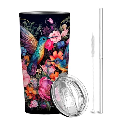 QruKinx Hummingbird Tumbler 20oz | Stainless Steel Travel Mug with Leak-Proof Lid | Bird Insulated Cup for Coffee, Tea and Iced Drinks | Hummingbird Gifts for Women