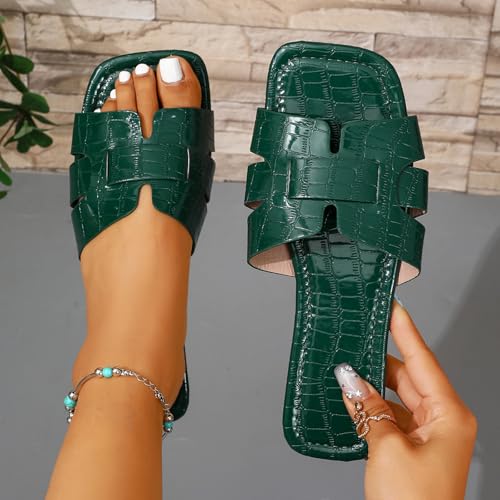 Image of Women's Dressy Casual Flat Sandals, Elegant Comfortable Slip-On Slides with Textured Upper, Versatile Dressy Style for Everyday Wear