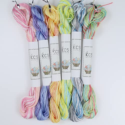 Image of KCS Big skeins of 25 Meters Size 25 Color Variegated Cross Stitch Stranded Threads,6 skeins,12