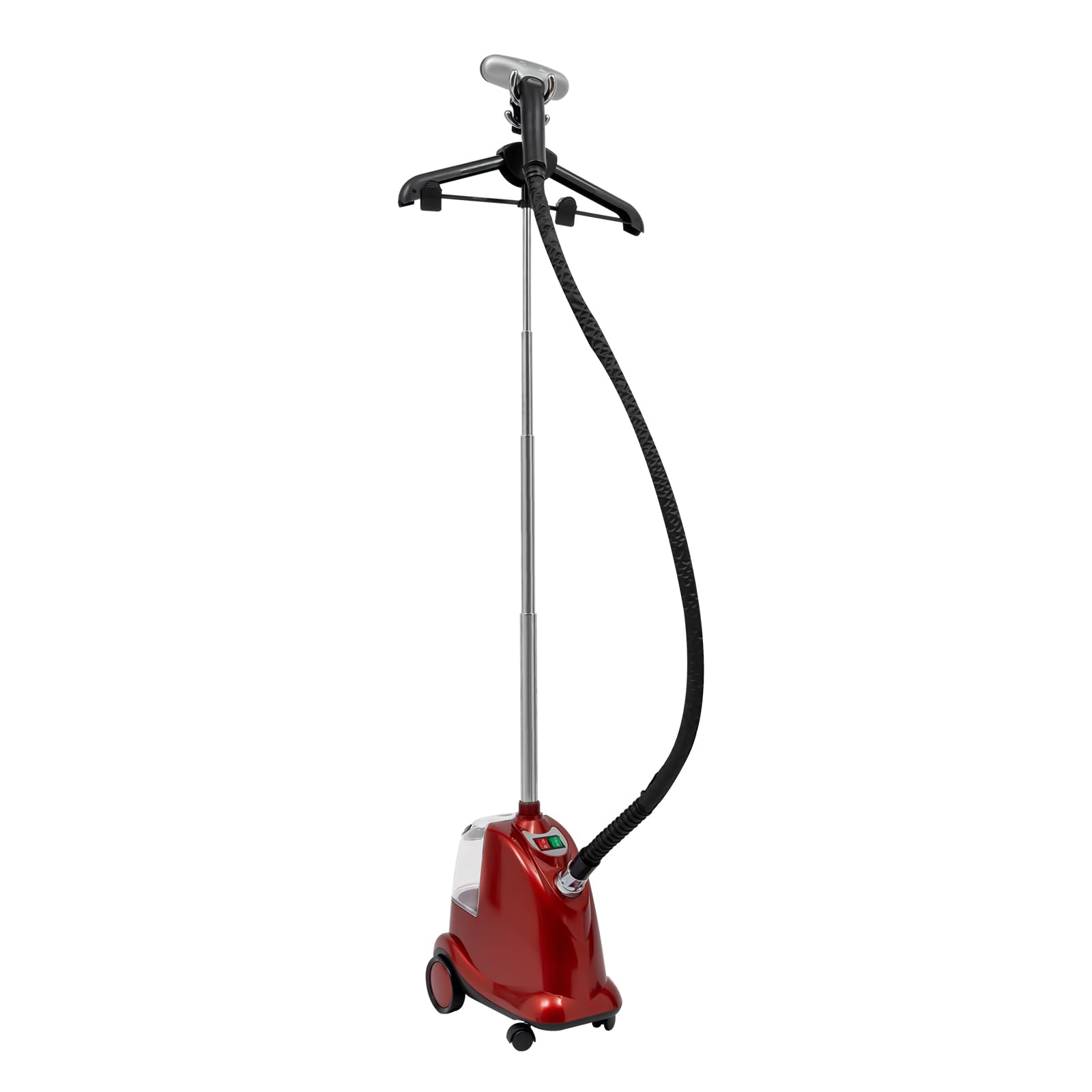 Vaporizador de pie para ropa profesional de 2200 W, vaporizador eléctrico, plancha de vapor vertical con depósito de agua de 3 L, altura ajustable, vapor para ropa con ruedas, color rojo