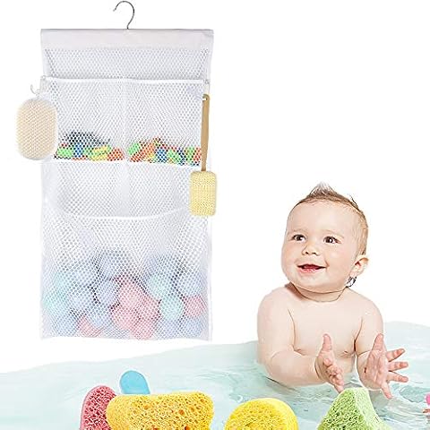 ALYER Multifunctional Bath Toy Organizer,2-in-1 Mesh Shower Caddy, No Suction Cup Needed,Installation Free (White) Cover