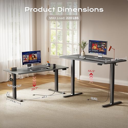 Image of Huuger Electric Standing Desk with Power Outlets and USB-C Port, 55 X 24 Inch Height Adjustable Desk, Sit Stand Desk for Home Office, Computer & Gaming Desk with 4 Presets, Stable Steel Frame, Grey