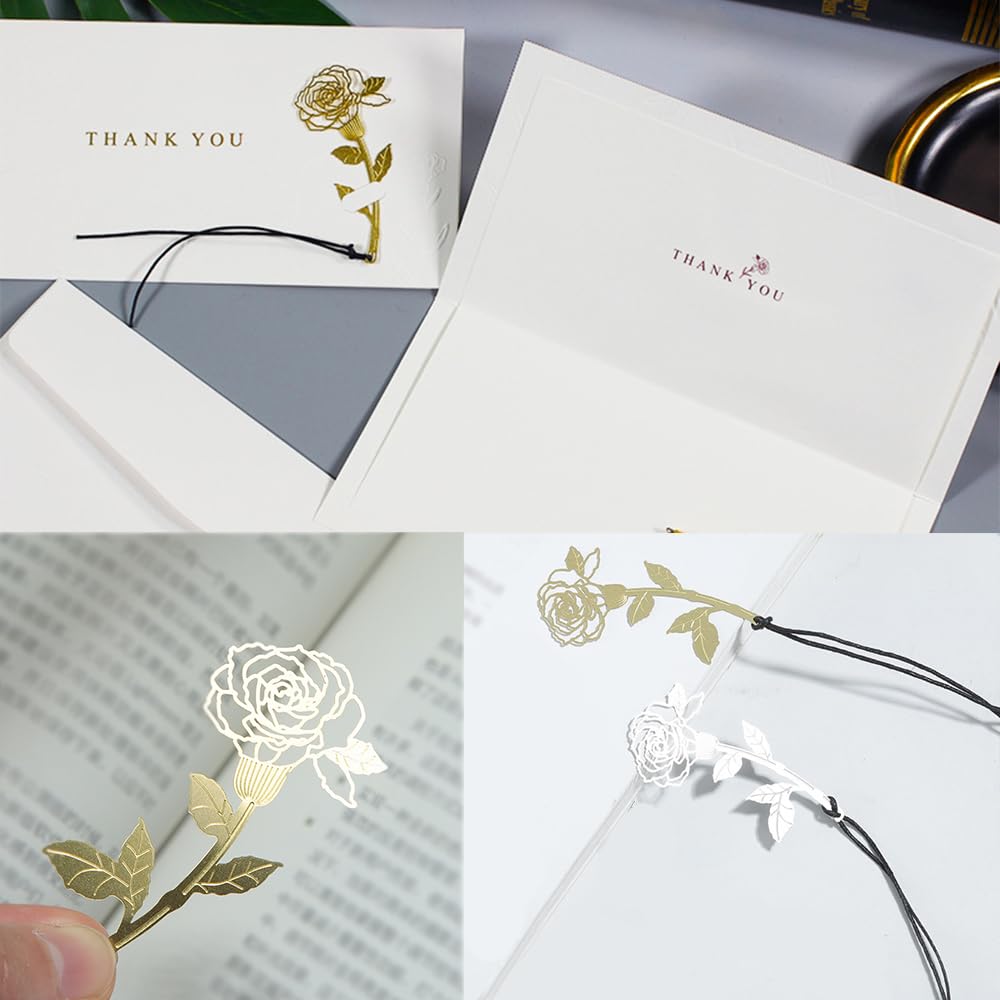 ONEBO 4 Pcs Classical Rose Book Mark,Vintage Metal Pendant Bookmarks,Hollow Personalised Bookmarks,for Commemorative Gifts Wedding Gifts and Souvenirs for Your Friends and Relatives(2 Colours) - Image 3