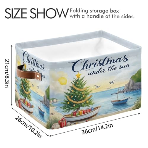 Image of Christmas Beach Time Storage Basket with Waterproof Liner and PU Handles Xmas Tree Summer Theme Storage Bins Boxes 14.2 inch Collapsible Decorative Organizer Baskets for Bedroom Closet Office 2 Pack