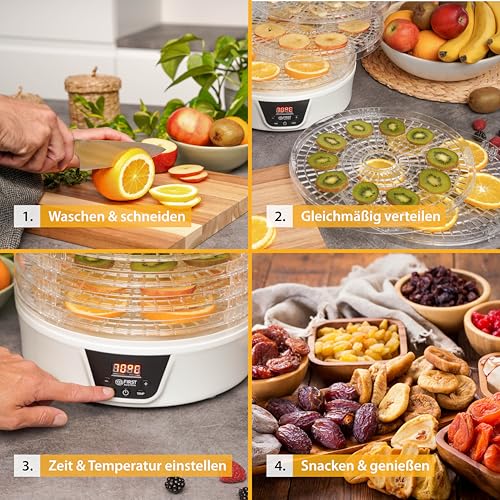 TZS First Austria Dörrautomat | Dörrgerät für Obst, Kräuter, Pilze & Fleisch | digital mit Timer & Temperaturregler 35-70°C | 5 Etagen, Einlageböden BPA frei, Dörrapparat mit Zeitschaltuhr – Bild 5