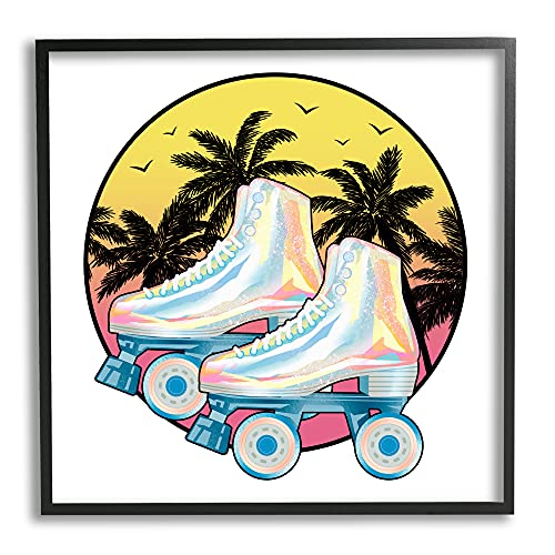 Stupell Industries Retro Tropical Summer Sky Vintage Roller Skating Derby, Designed by Ziwei Li Black Framed Wall Art, 24 x 24, Blue