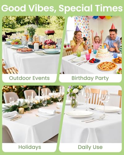 Image of LANLISA 4 Pack White Plastic Table Cloth Disposable, 54 x 108 Inch