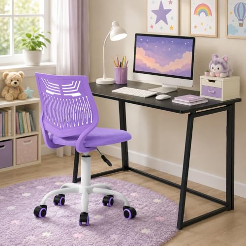 FurnitureR VCKID Favors Purple Chaise colorée-Design Moderne réglable-Siège d'ordinateur pivotant sans Bras-pour Chambre d'enfant, Bureau à Domicile-Violet...
