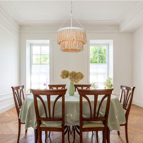 KSANA Boho Chandelier, 3-Light 2-Tier Tassel Coastal Pendant Chandeliers Light Fixture with Cotton Fringes for Dining Room, Bedrooms, Entryway, Foyer - Image 5