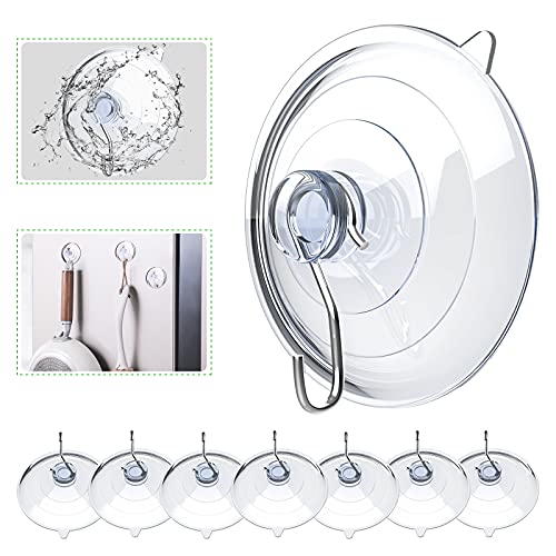 HangerSpace Suction Cup Hooks, 2.5 Inches Clear PVC Suction Cups with Metal Hooks 7 LB Heavy Duty Removable Large Suction Cups for Kitchen Bathroom Shower Wall Window Glass Door - 8 Packs