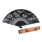 [ハセガワ] レディース シルク扇子 扇子袋付 箱入り (桜黒)