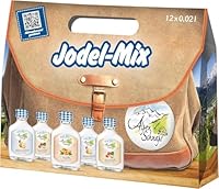 Alpenschnaps Steinbeisser Jodel-Mix Tasche (12 x 0,02 L) – Geschenkset mit 3 Sorten Obstschnaps – Williamsbirne-, Marille- & Haselnuss Schnaps – in unverkennbarer Tasche aus Karton, 33 & 35 % Vol.