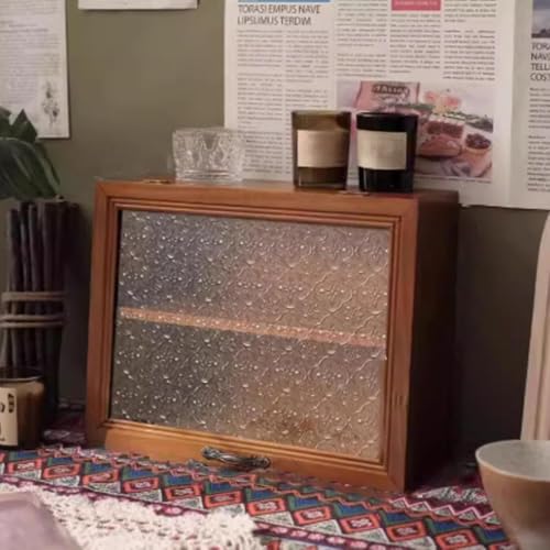 Smedicミニ食器棚ミニカッププレートカップ収納棚一人暮らしミニ木目調スタイルカップホルダーカップホルダーカップホルダー完成品組み立て簡単収納棚木製アンティークスタイルおしゃれな引き出し付きボウル箸調味料(古色小フリップ2 (アンティークカラースモールフ