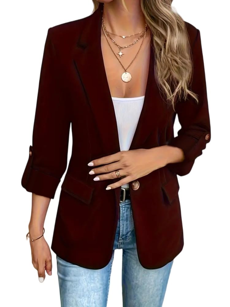 Blazer Donna,Giacca da Donna a Maniche Lunghe con Risvolto, Blazer Aperto sul Davanti, Giacca Casual da Ufficio
