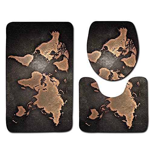 Weltkarten-Druck 3-teiliges Badezimmer-Teppich-Set Badematte Teppich U-förmige Konturmatte Toilettensitz-Deckel…