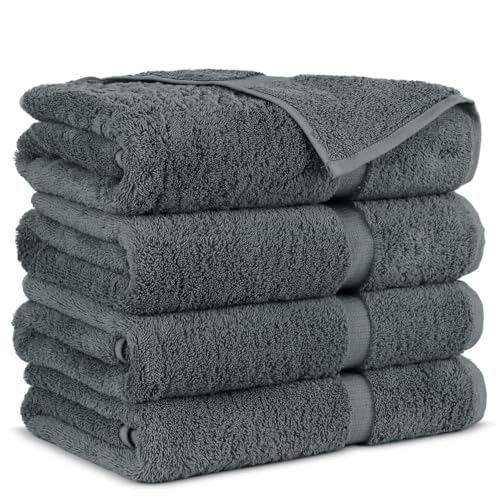 Towel Bazaar Premium Cotton Super Soft and Absorbent Turkish Towels (4-Piece Bath Towels, Dark Gray)