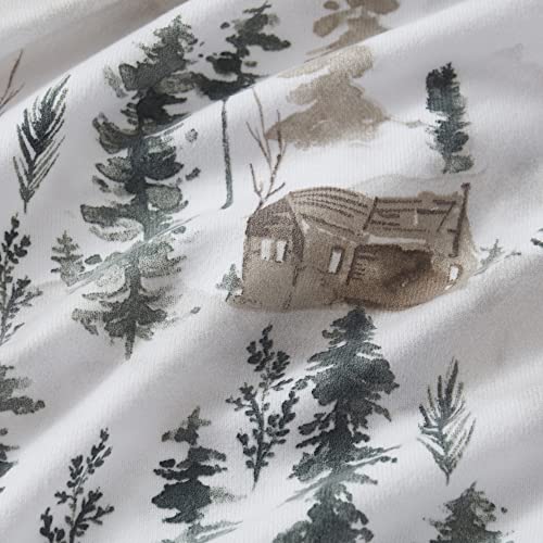 Flannel Sheets Warm and Cozy Deep Pocket Breathable All Season Bedding Set with Fitted, Flat and Pillowcases, Queen, Winter Cabin Lodge
