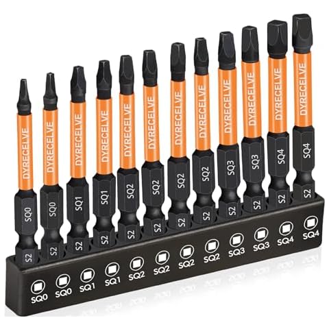 12-Pack Square Drive Bits- PREMIUM S2 Alloy Steel Square Bit Set Magnetic Heads- Robertson Square Drill Bit Set (Long 2.55"& Hex Shank) Square Head Screwdriver Sizes #0, 1, 2, 3, and #4 Cover