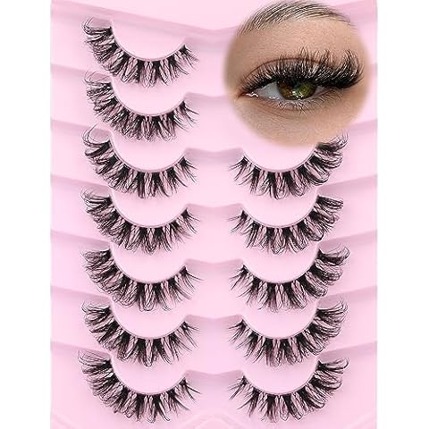 False Lashes Natural Look Fake Eyelashes Wispy Cat Eye Lashes Clear Band False Eyelashes 16MM Faux Mink Lashes Pack 7 Pairs by Ruairie Cover