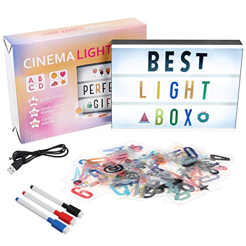 Boîte lumineuse LED avec lettres, A4, boîte lumineuse, boîte lumineuse, boîte lumineuse, boîte à lumière, avec 210 lettres, symboles colorés avec USB, pour décoration de fête, cadeau Cover