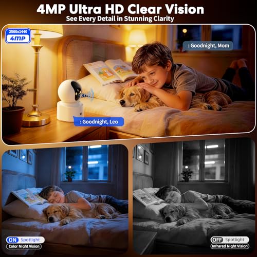 Image of Noonkey Battery Powered Wireless Indoor Security Camera, 4MP HD Pan /Tilt Pet Camera w / 6000mAh Rechargeable, 5G&2.4G WiFi 6,Motion Detection, Color Night Vision, 2-Way Talk, Home /Pet /Baby Monitoring