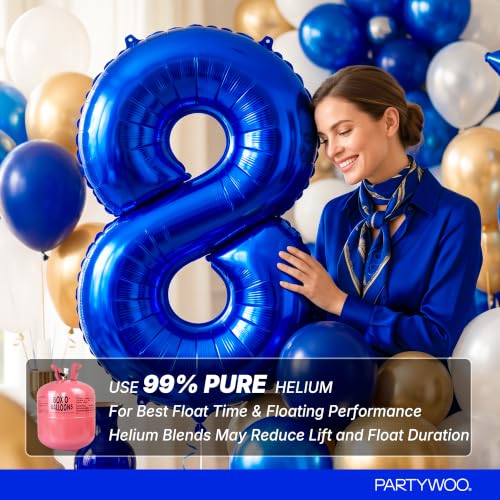 Image of PartyWoo Royal Blue Number 8 Balloon 40 Inch 25pcs Blue Star White Gold