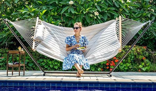 Lazy-Daze-Hammocks-2-Person-Hammock-Pad-with-Pillow-Double-Polyester-Quilted-78-x55-Replacement-Hammock-Pad-for-Rope-Hammock-Cream