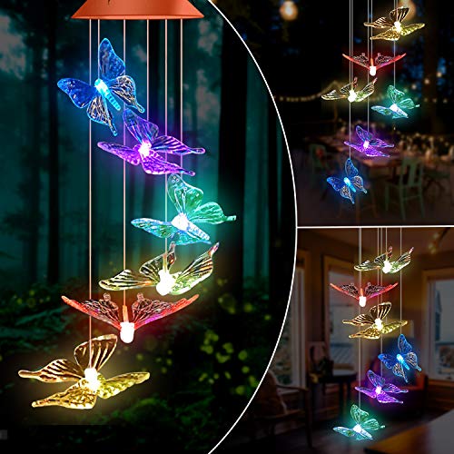 Sagekia Wind Chimes Outdoor, Mobile Solar LED Wind Chime, Waterproof Colour Changing Butterfly Lights for Patio/Garden, (Butterfly)