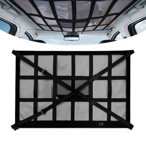 yisight Rete Portaoggetti Auto, Rete Bagagliaio Auto, 90 × 65 cm Deposito Bagagli Net Soffitto, con 2 Cinghie Incrociate Regolabili, per La Maggior Parte dei Veicoli Comuni, Jeep, Furgoni, SUV